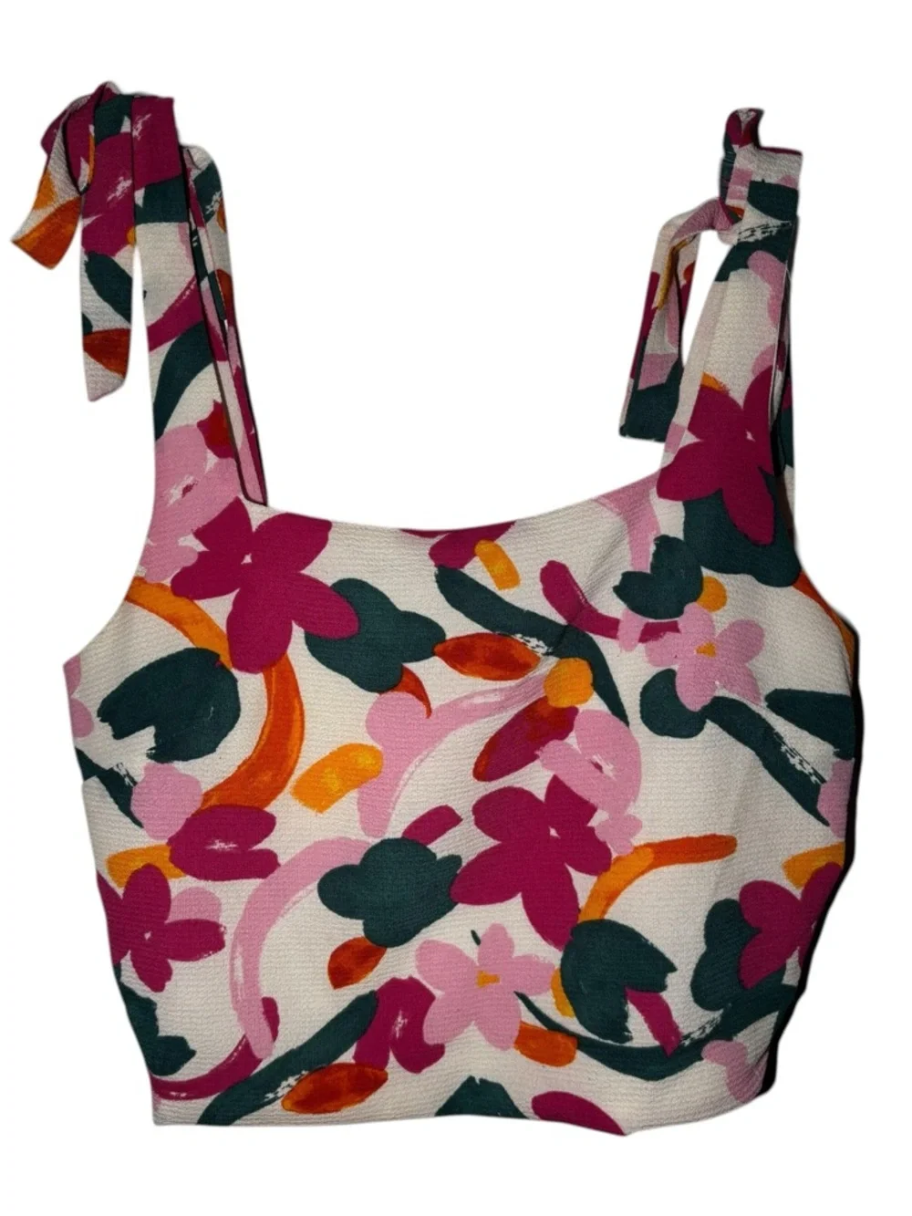 SugarLips Floral Tie Strap Crop Top XS Resort Vacation Bralette Top‎